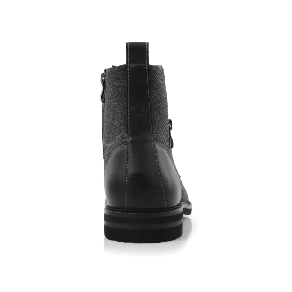Faux-Leather Lace-Up Zip-Up Ankle Boots