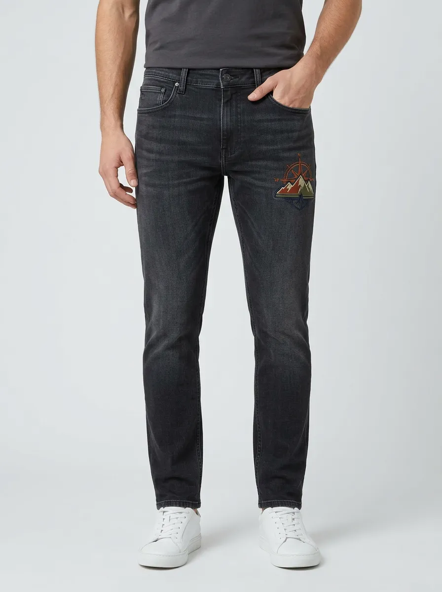 Men's Charcoal Grey Outdoor Mountain Compass Slim Fit Jeans