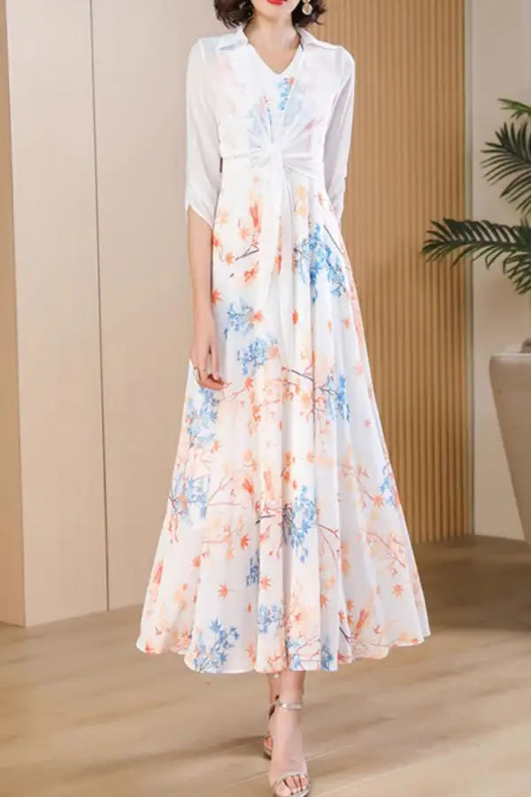 Floral Chiffon V Neck Sleeveless Maxi Dress