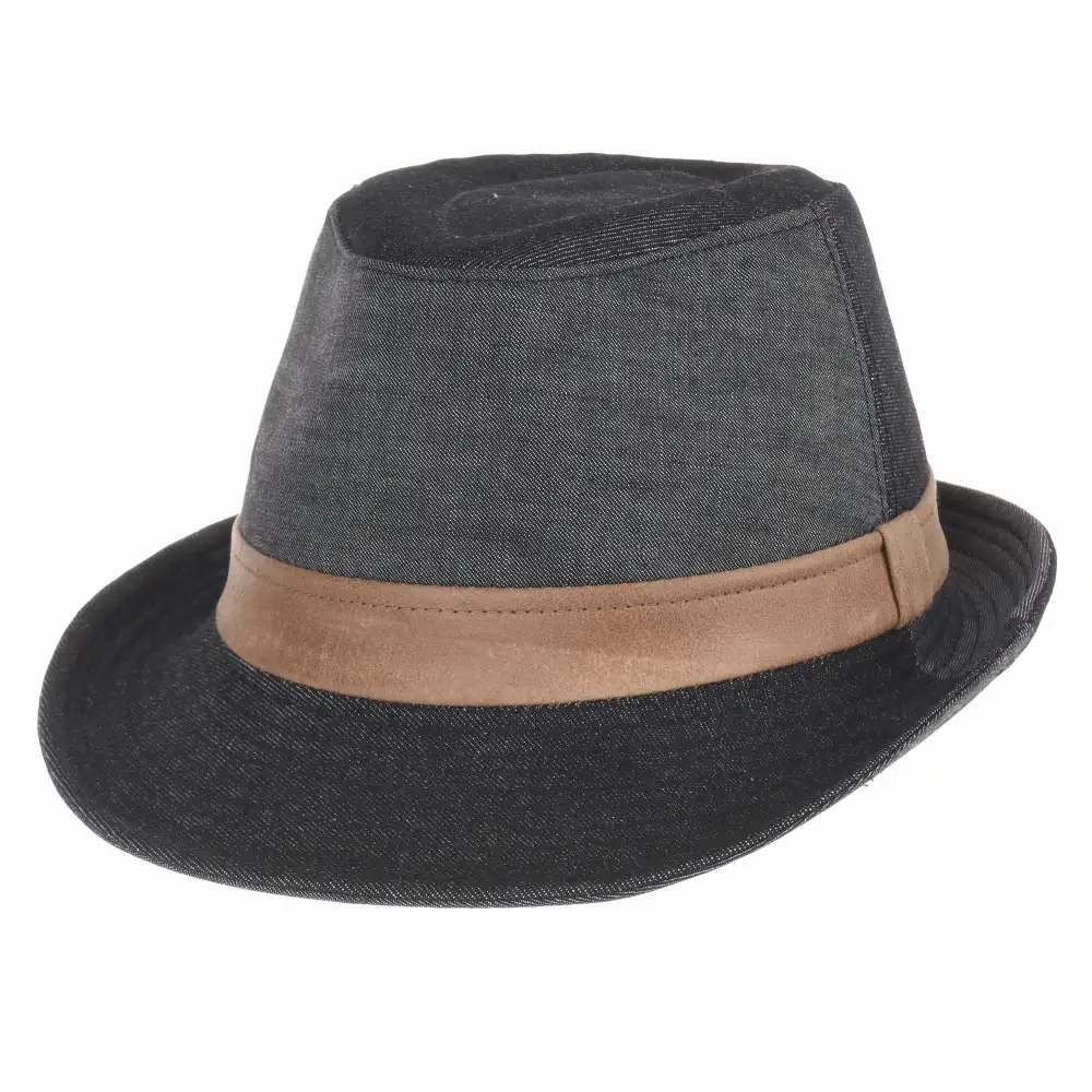 Cotton Faux Leather Fedora Hat