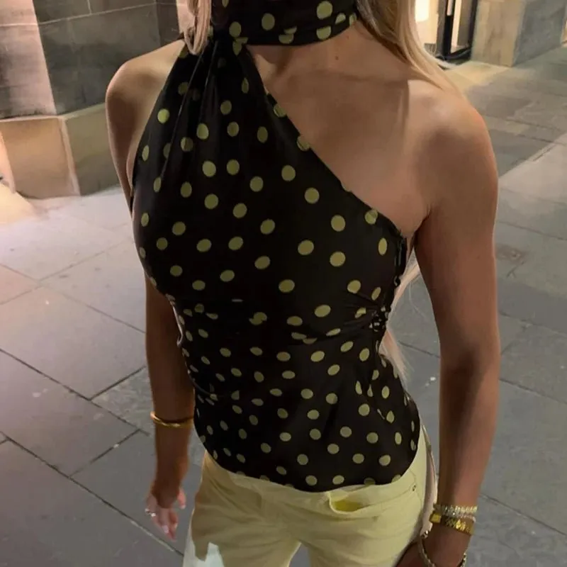 Polka Dot Halter-Neck Blouse