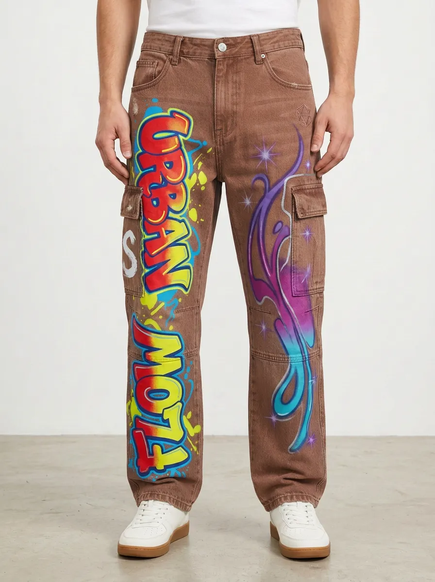 Men's Streetwear Urban Flow Graffiti Graphic Cargo Jeans