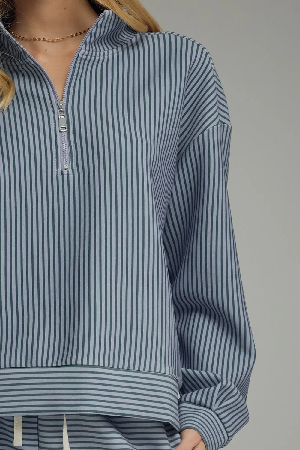 Stripe Quarter Zip Top Sets