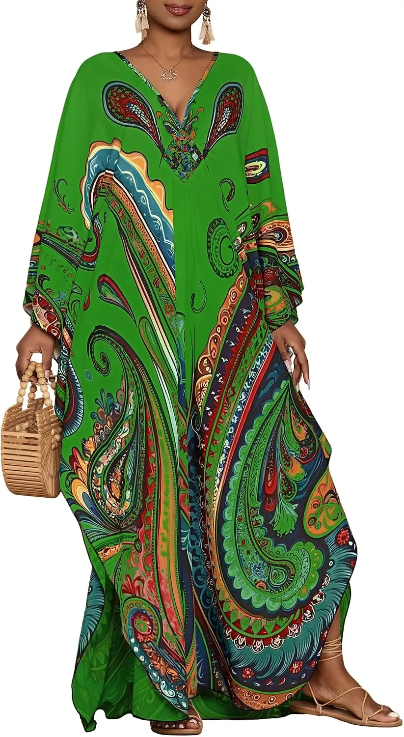Bsubseach Moo Moos for Women Batwing Sleeve Kaftan Dresses with Pockets