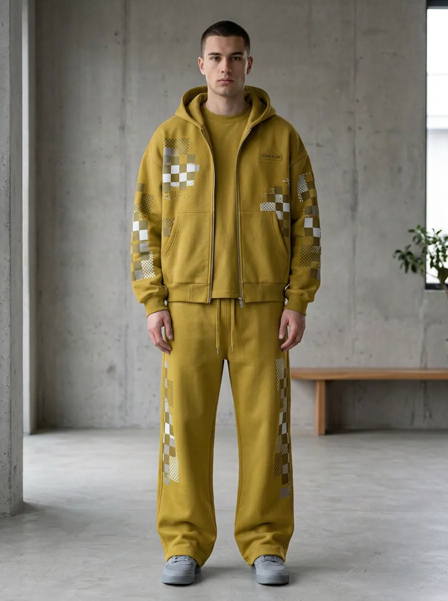 Coordinated Jogger Checkerboard Men's Two-Piece Tracksuit