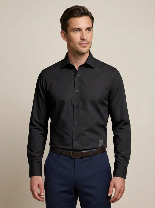 Men's Non-Iron Cotton Geometric  Logo Printed Dress Shirt
