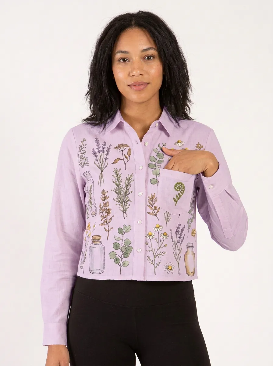 Women's Botanical Herb Garden Apothecary Graphic Button-up Shirt Tank Top