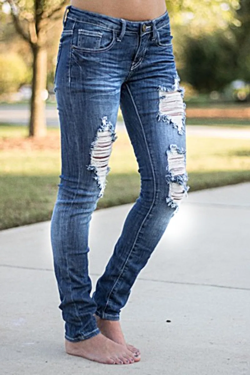 Distressed Low Rise Skinny Jeans