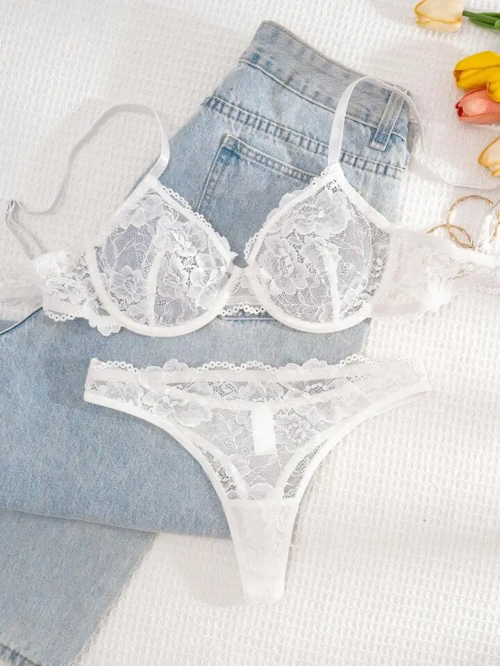 Delicate Lace Sheer Bra And Panty Set