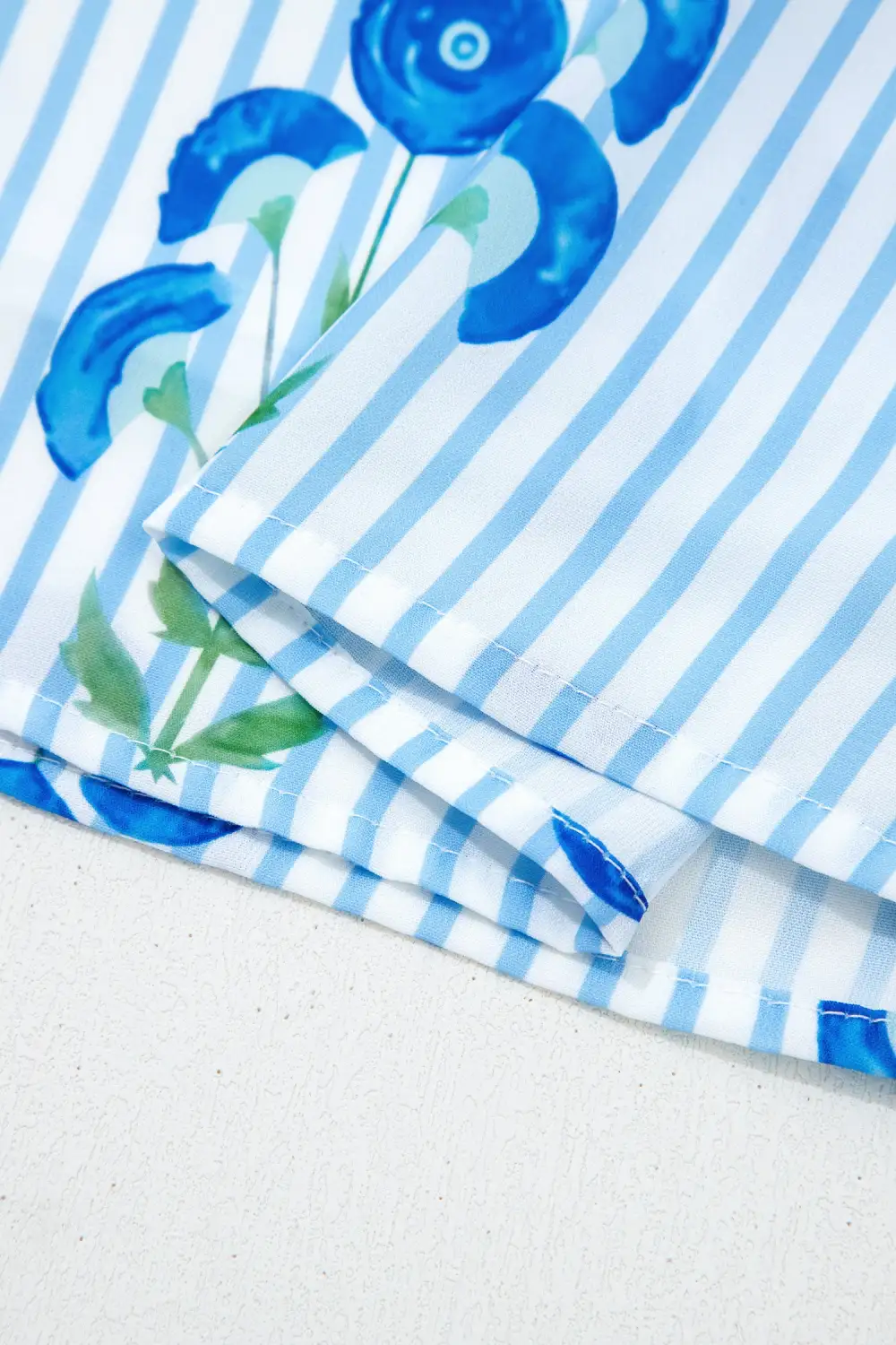 Drape Floral Striped Split Neck Mini Dress
