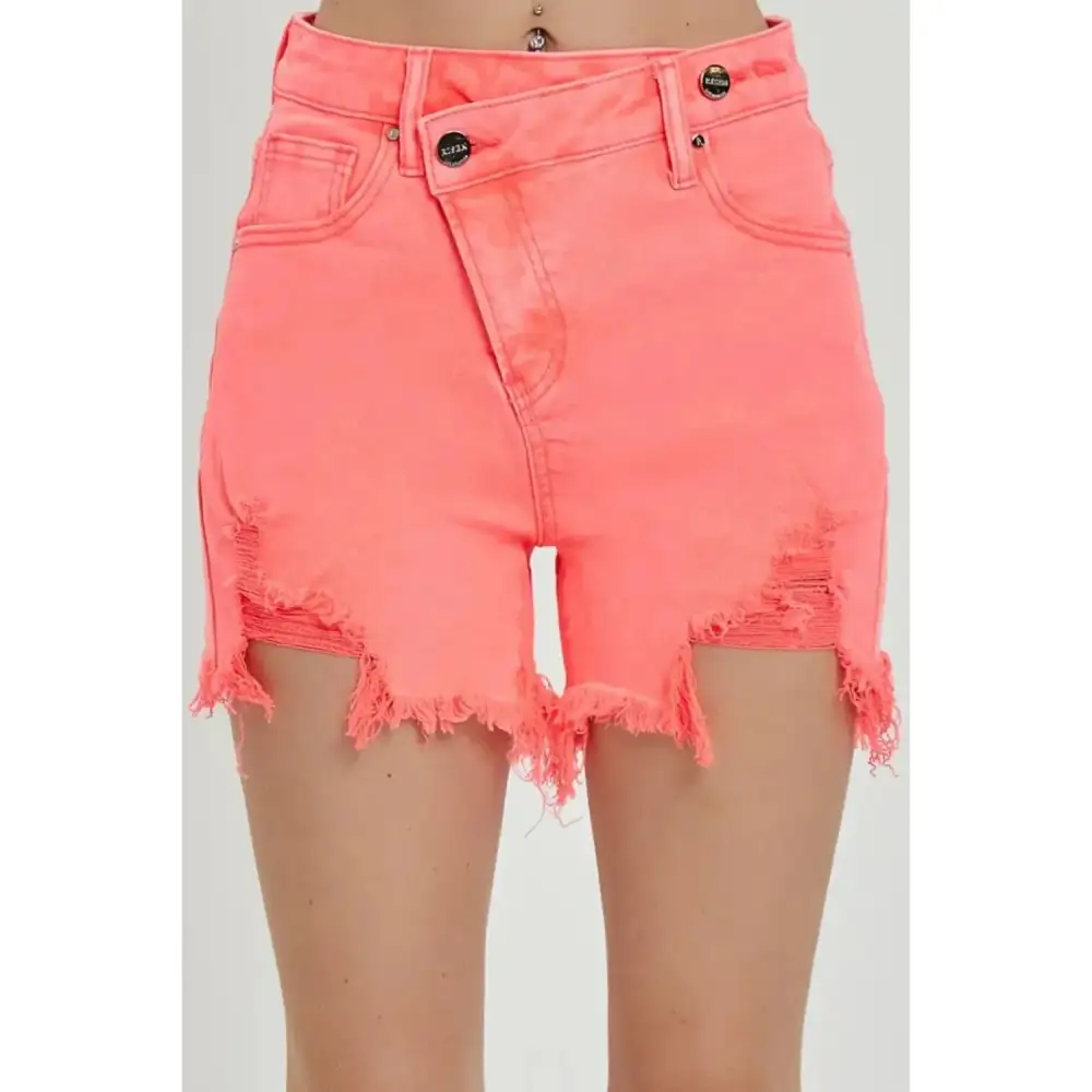 Raw Hem Asymmetrical Waist Denim Shorts