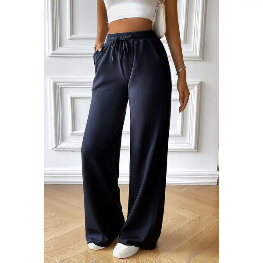 Drawstring Wide Leg Pants with Pocketed