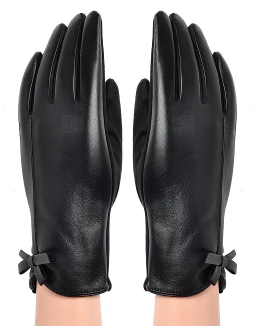 Petite Bow Faux Leather Gloves