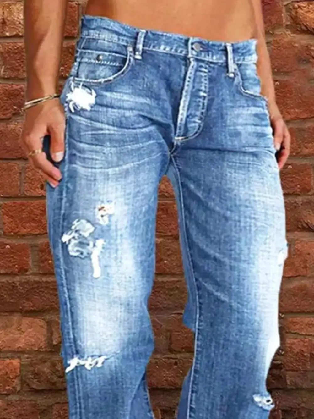 Floral Stretch Distressed Denim Jeans