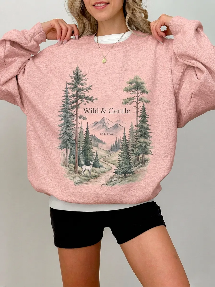 Women's Wild & Gentle Nature Forest Deer Graphic Sweatshirt