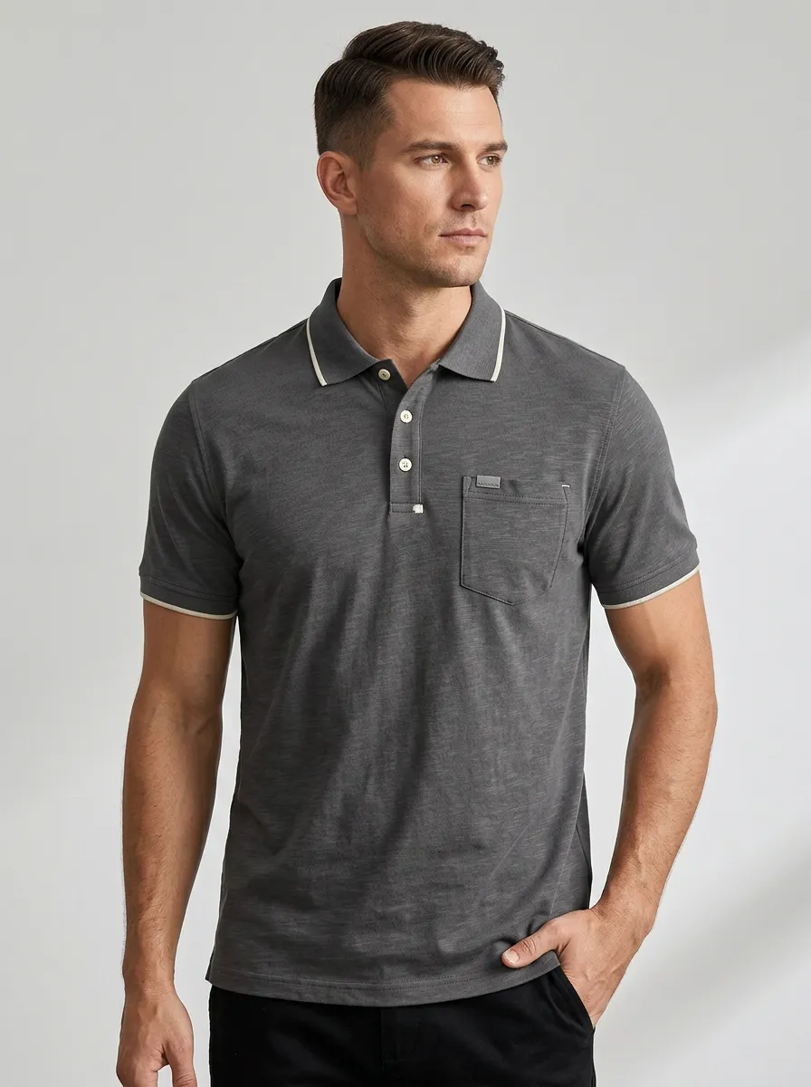 Men's Refined Pocket Contrast-Trim Polo Shirt