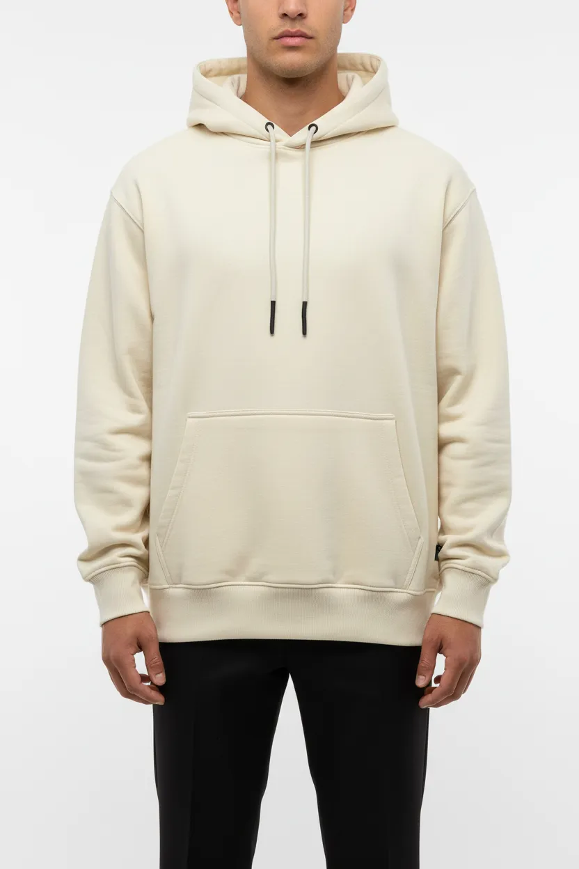 Regular Fit Cotton Ribbed Hooded Pullover Hoodie