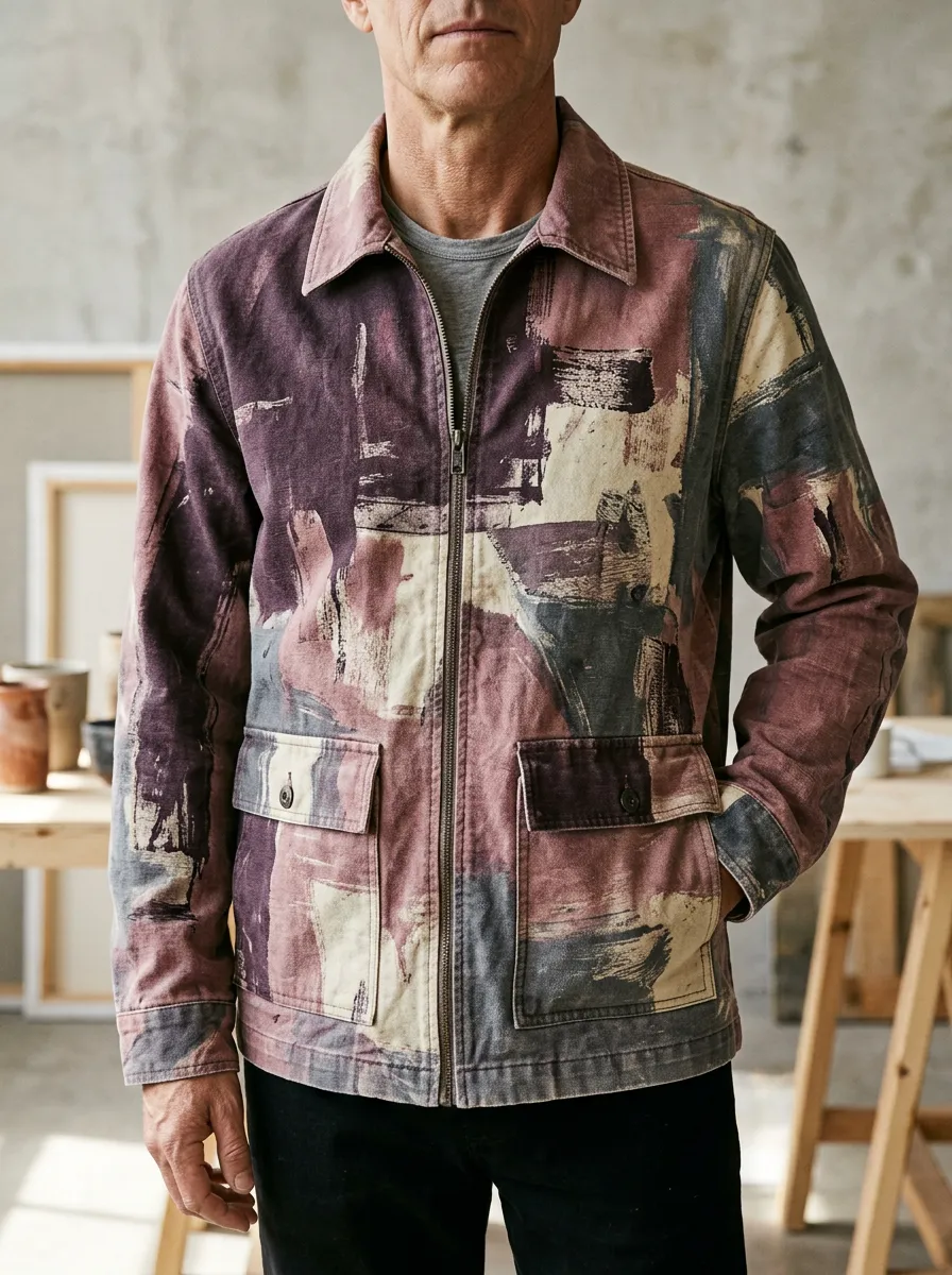 Men's Abstract Art Brushstroke Zip Up Rugged Journey Jacket