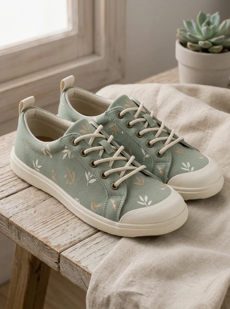 Women's Refined Botanical Leaf Patterned Canvas Shoes
