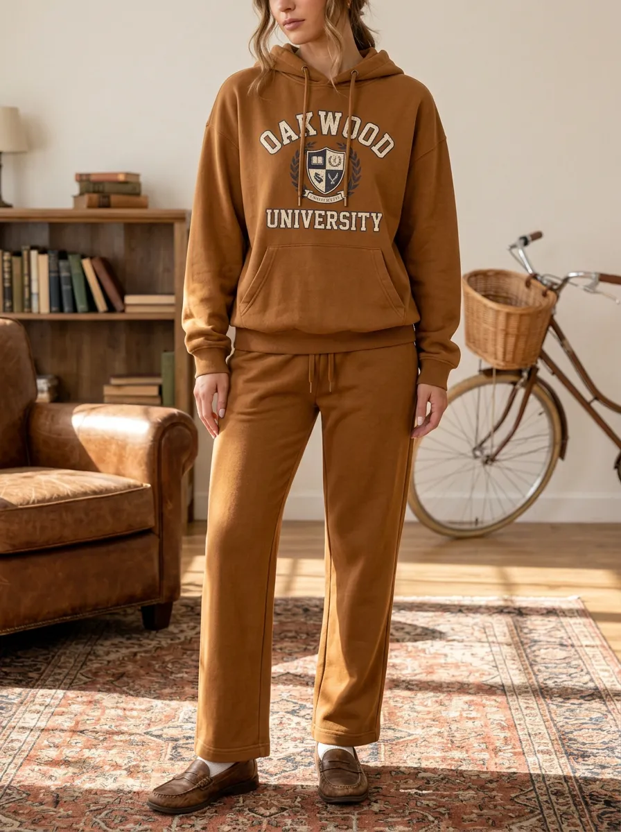 Women's Oakwood University Crest Printed Hoodie Straight Leg Set