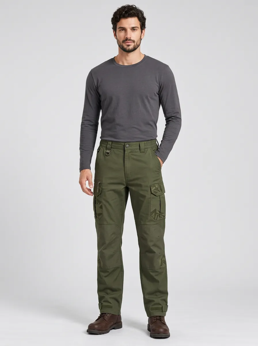 Men's Olive Green Geometric Tactical Cargo Pants