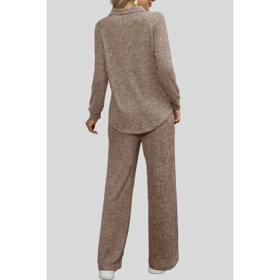 Ribbed Long Sleeve Top and Pocketed Pants Set