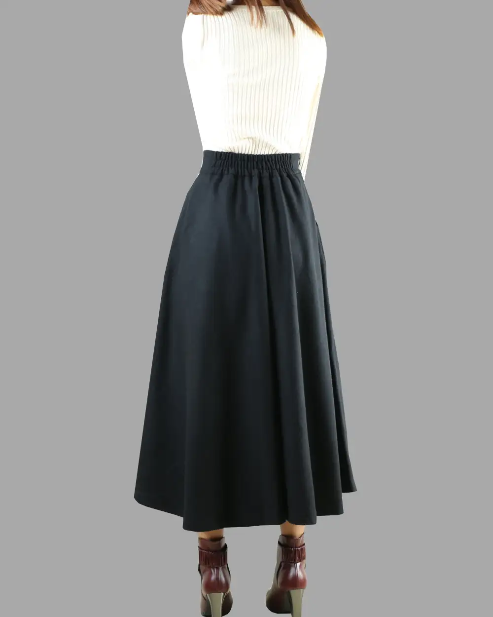 Pleated Wool A Line Maxi Skirt