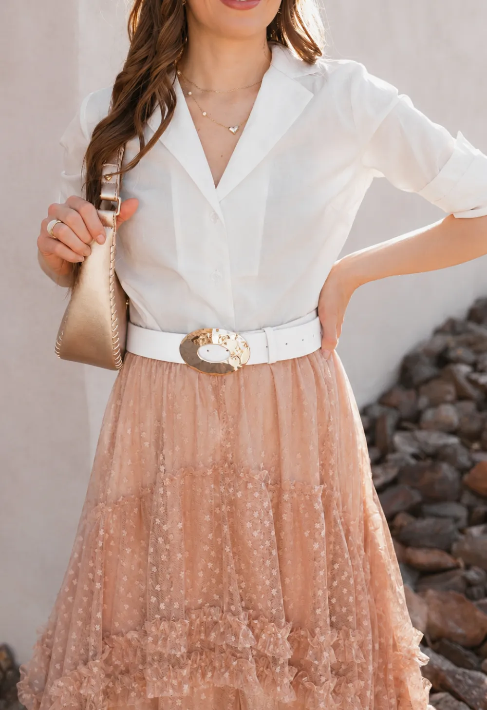 Hammered Oval Buckle Waist Belt