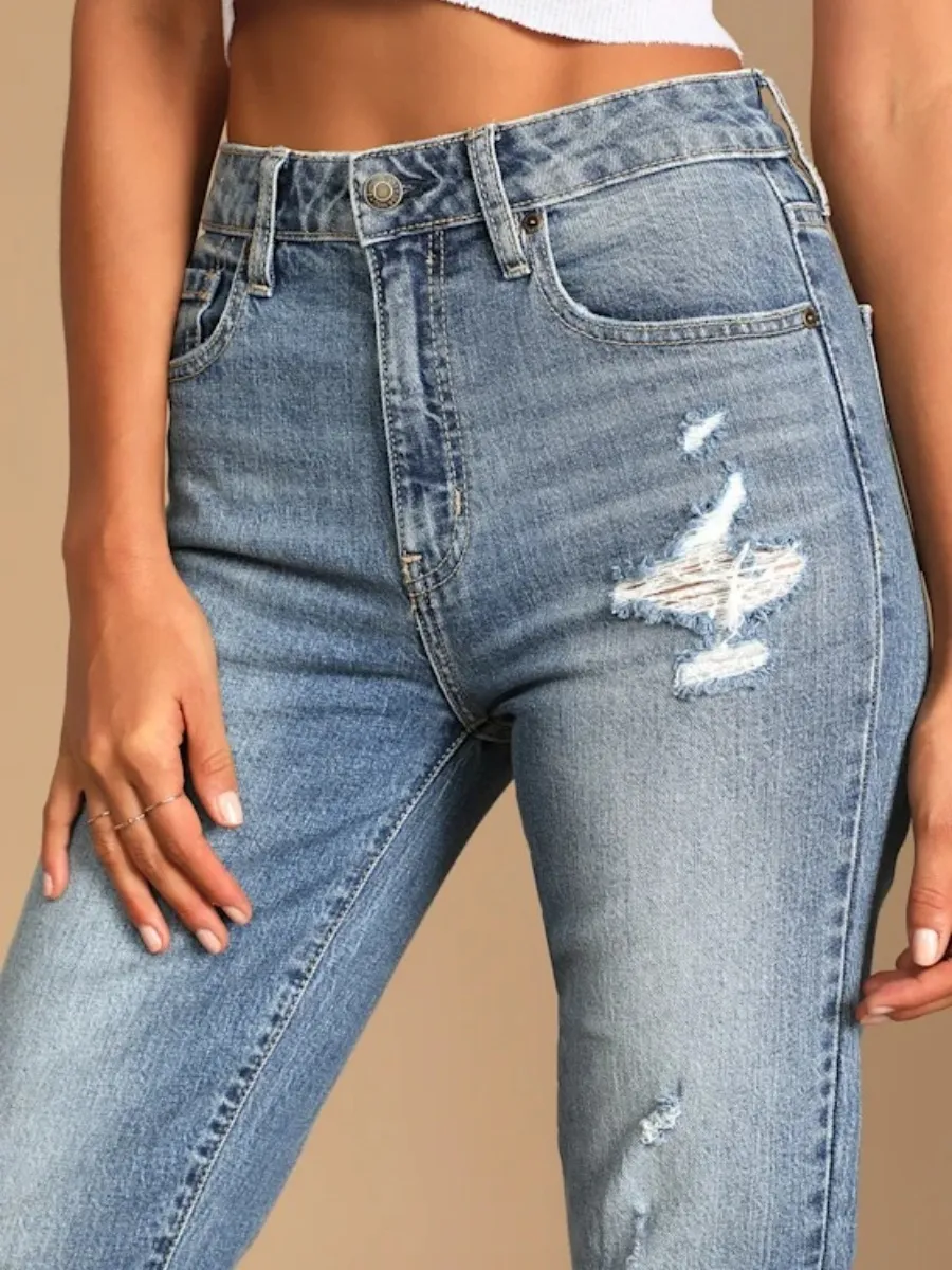 Casual Ripped Ankle Jeans