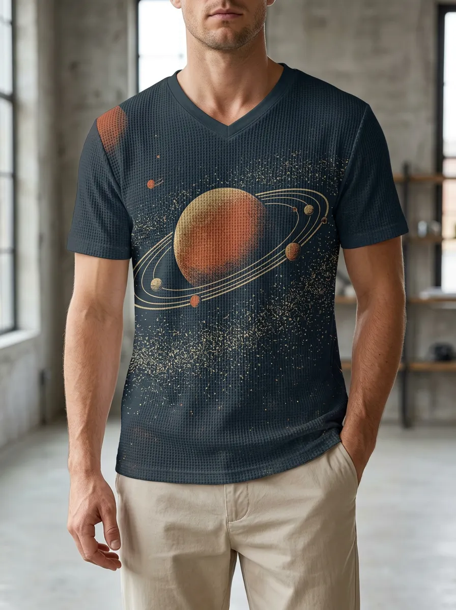 Men's Stellar Space Astronomy Planet Saturn V-Neck T-Shirt