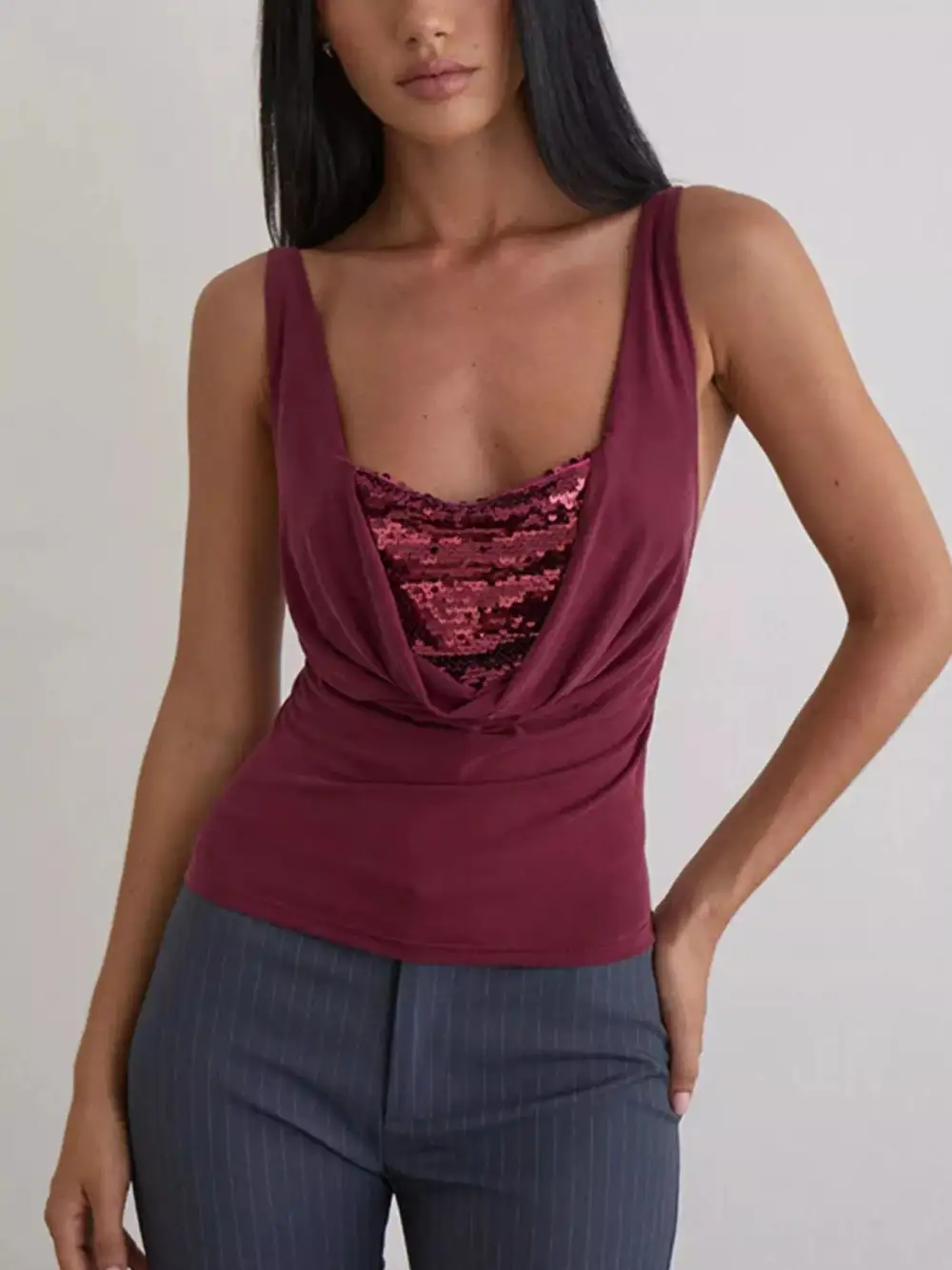 Sequined Ruched Tank Top
