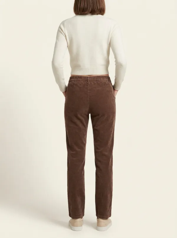 Women's Elastic-Back Piped-Pocket Corduroy Straight-Leg Pants