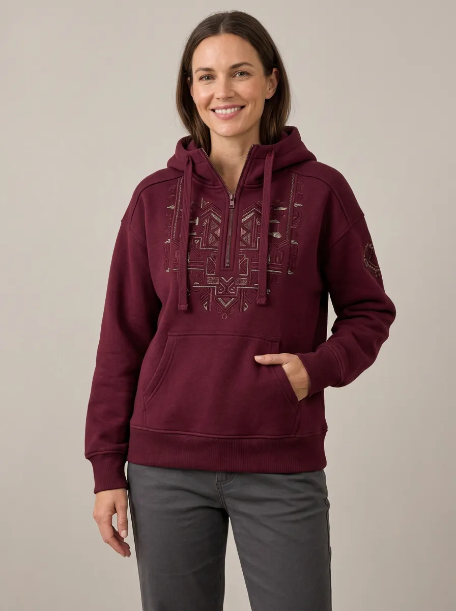 Women's Easygoing Geometric Graphic Quarter Zip Pattern Hoodie