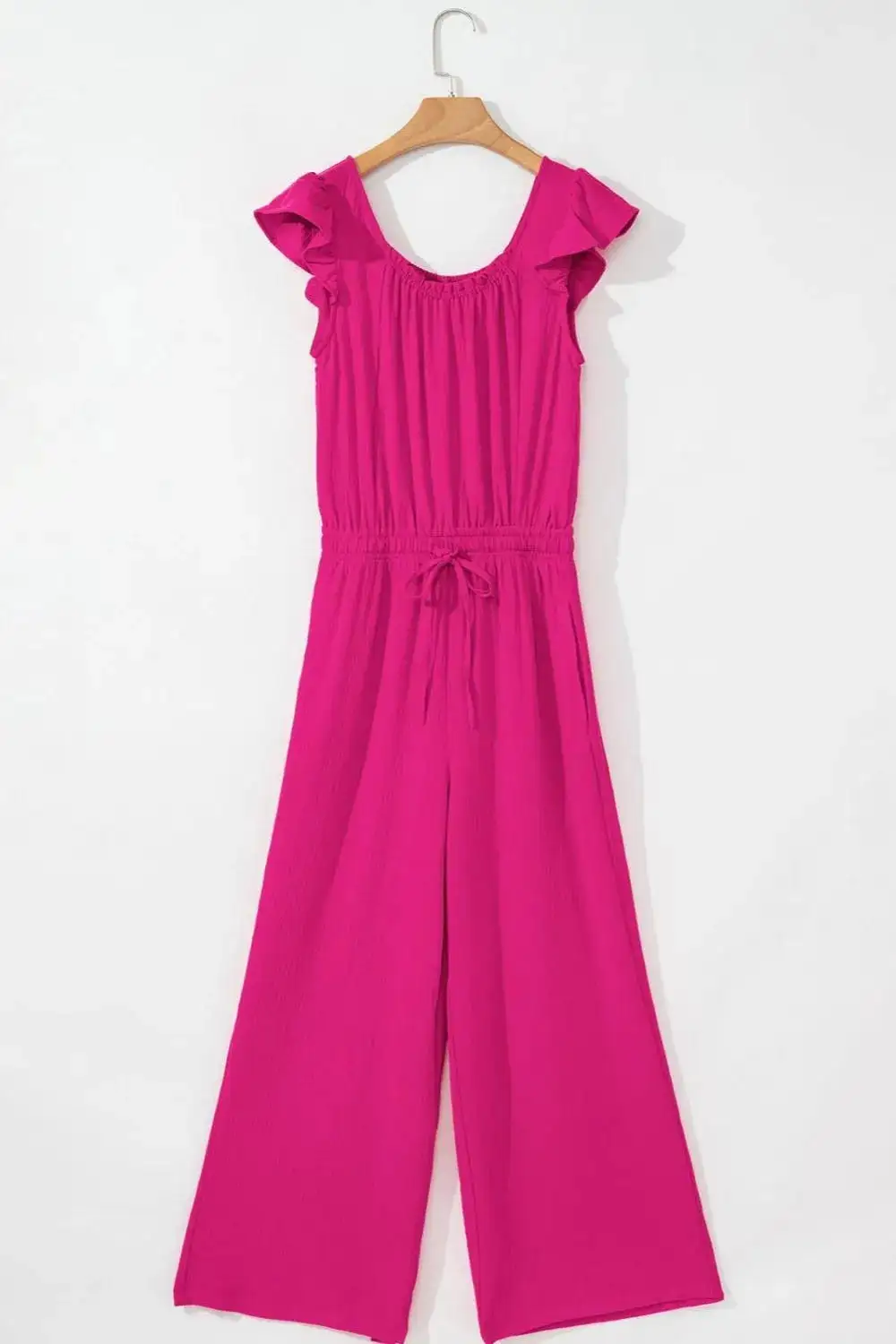 Ruffled Cap Sleeve Wide Leg Jumpsuit Accessory