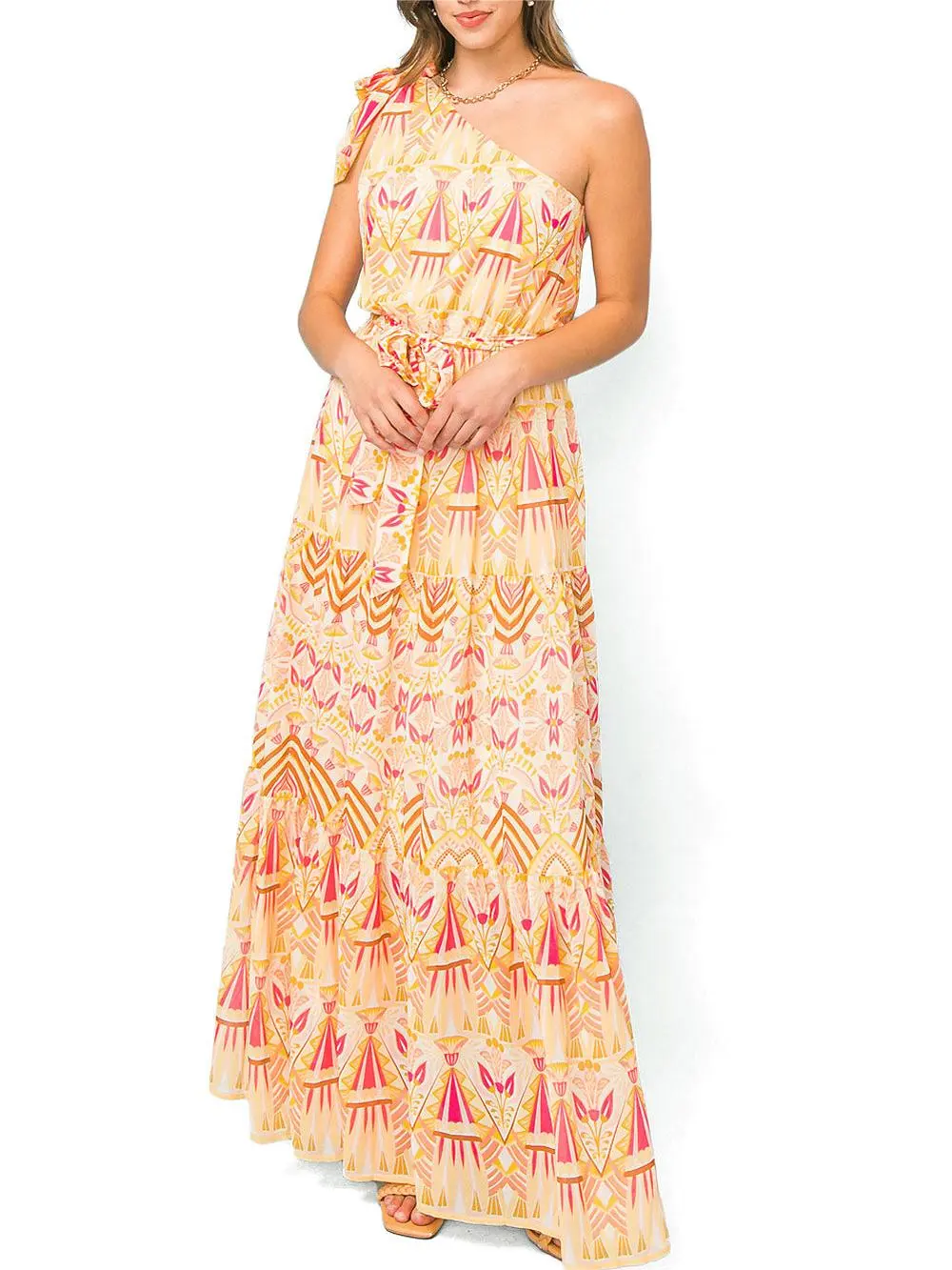 Printed One Shoulder Maxi Dress