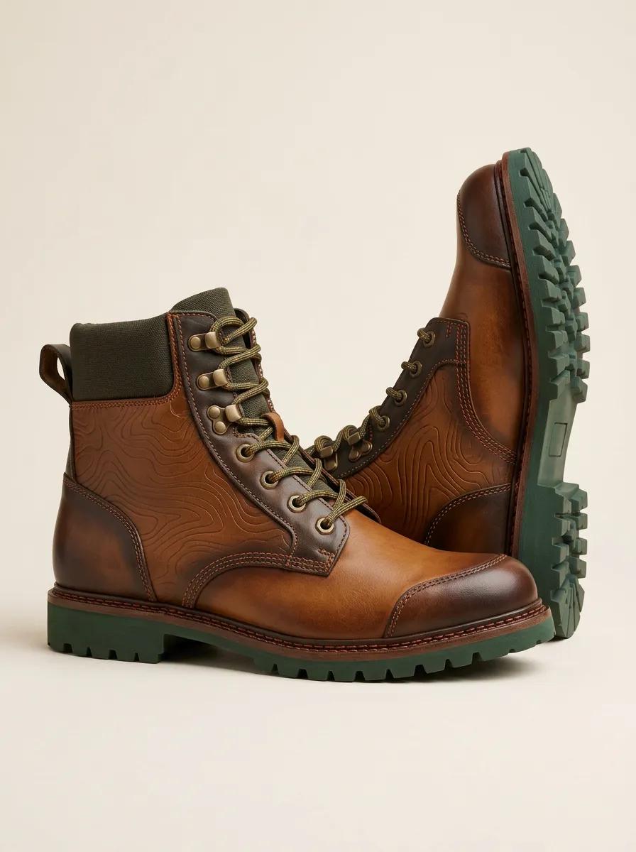 Men's Hiking Topographic Embossed Work Boots
