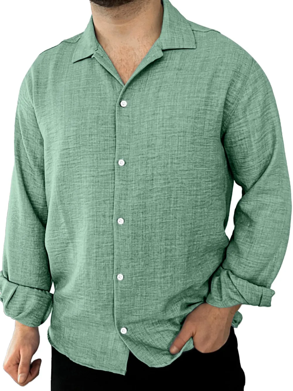 Roomy Long Sleeve Open Collar Shirt