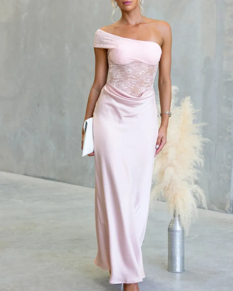Lace Trim Satin Maxi Dress
