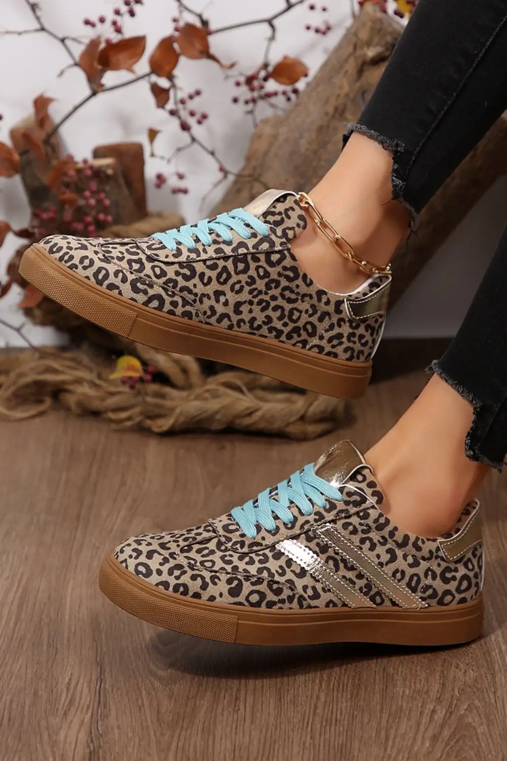 Functional Active Lace Leopard Print Sneakers