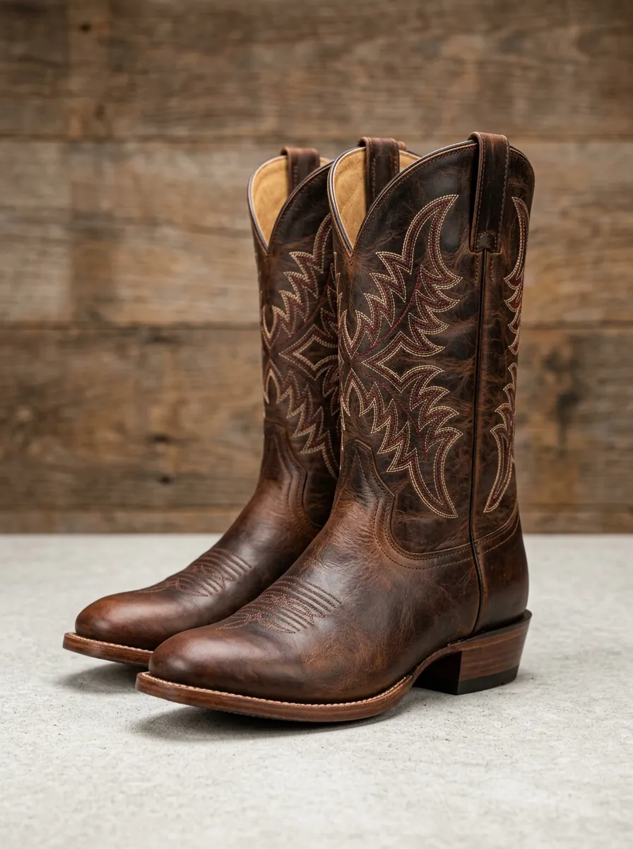 Casual Embroidered Distressed Rustic-Look Western Boots