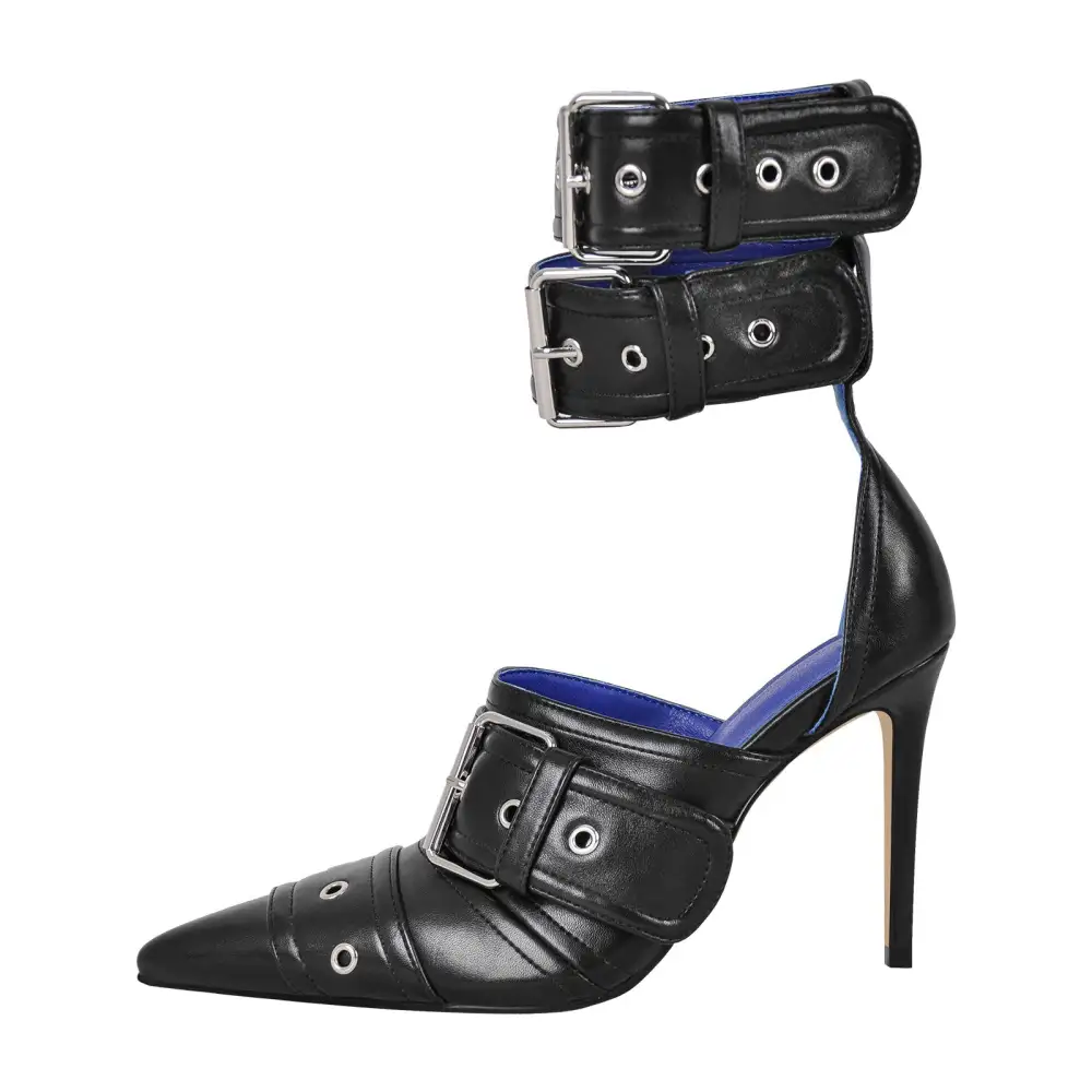 Sleek Pointed Toe Stiletto Buckle Strap Pumps