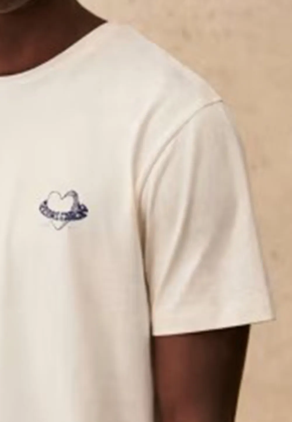 Ecru Small Heart Embroidered Crew Neck T-Shirt