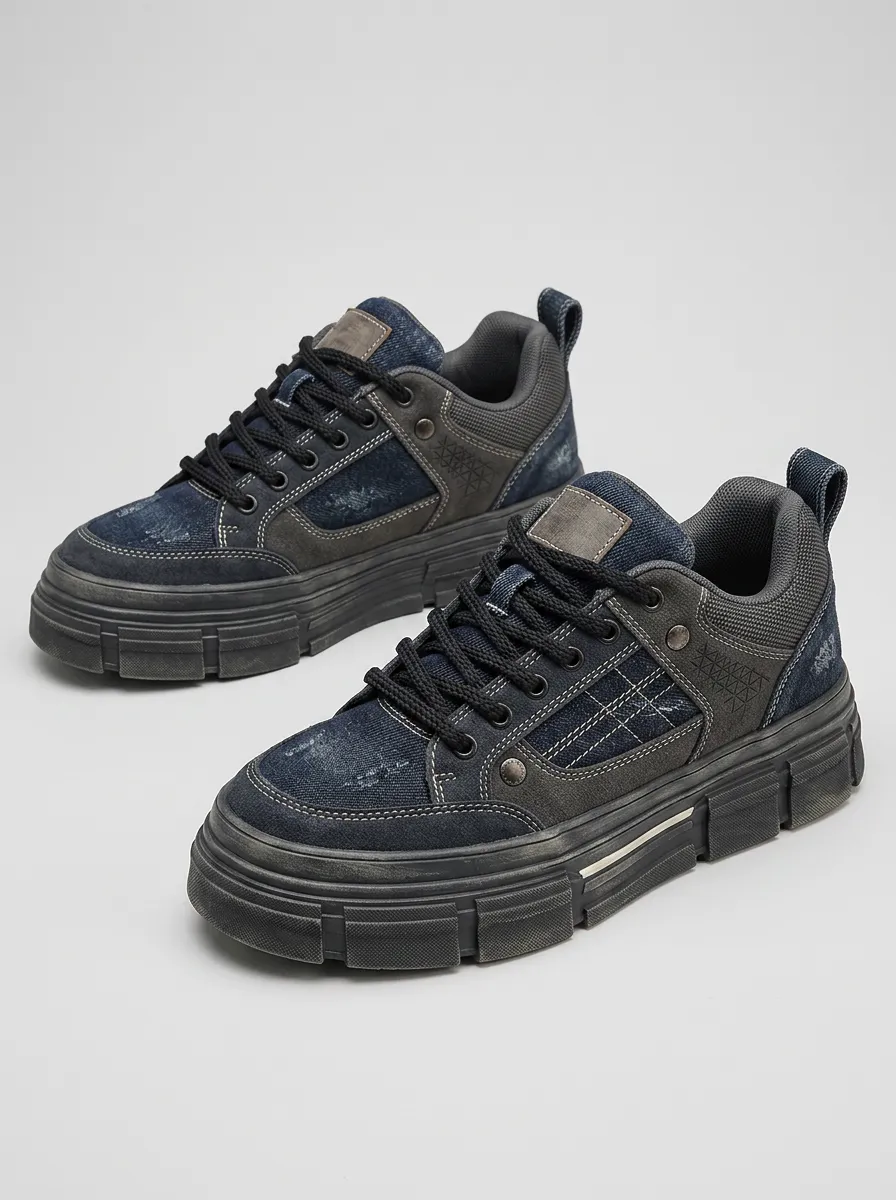 Men's Distressed Patchwork Skate Shoes