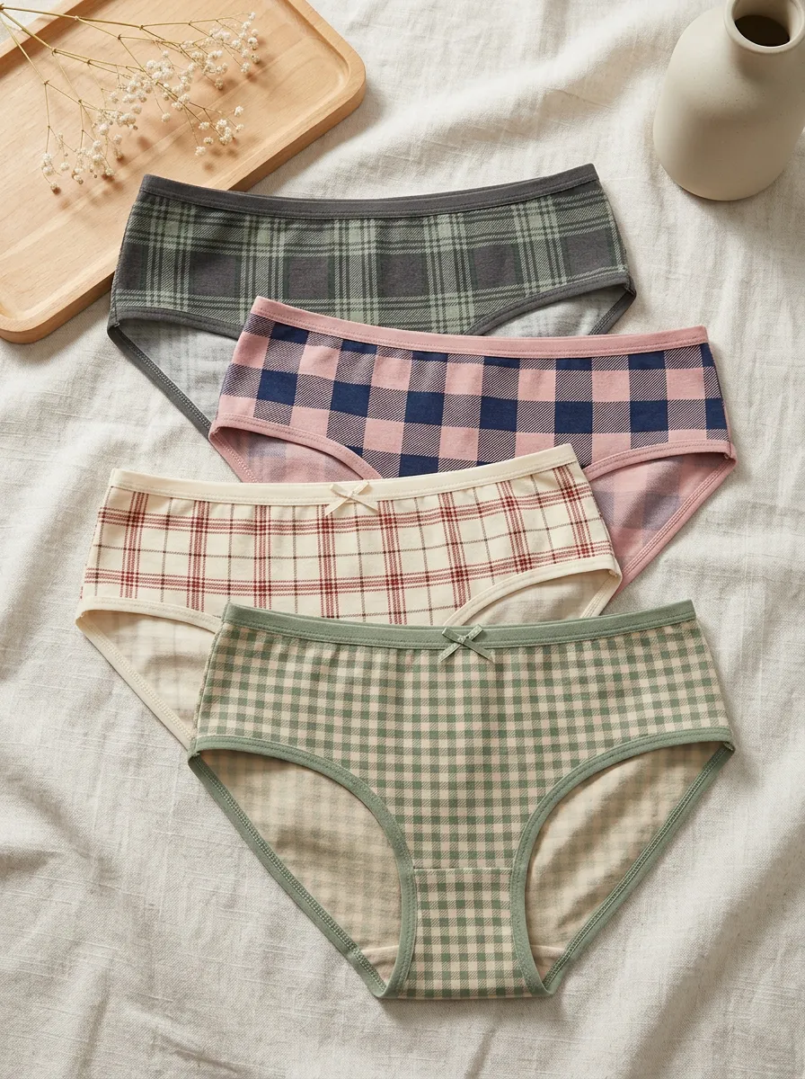 Women's Plaid Printed 4-Piece Panty Set