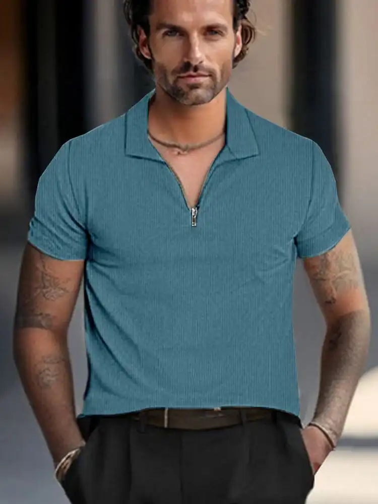 Ribbed Collar Corduroy Polo Shirt