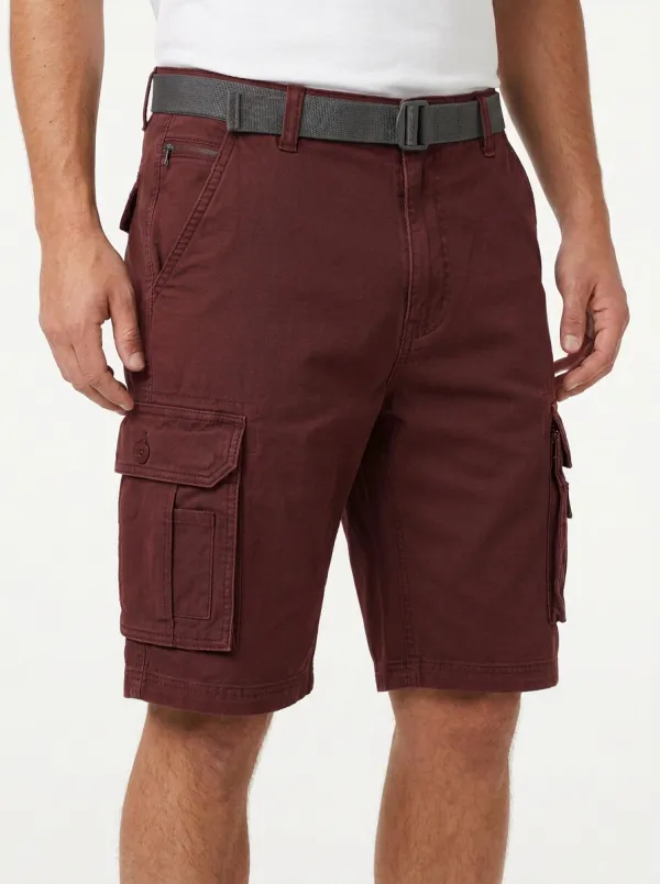 Men's Matching Web Belt Button-Flap Pockets Cargo Shorts