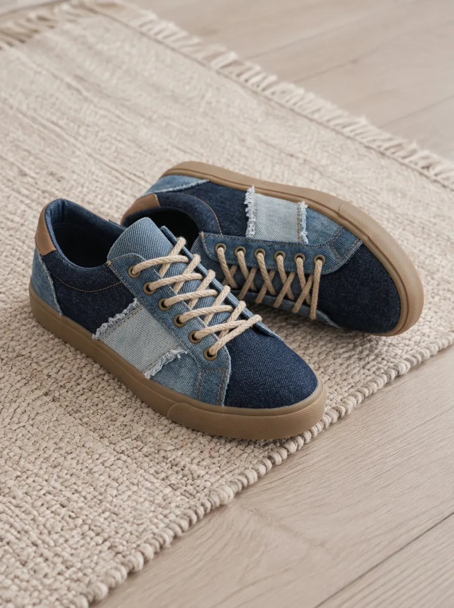 Women's Casual Denim Patchwork Frayed Edge Printed Sneakers