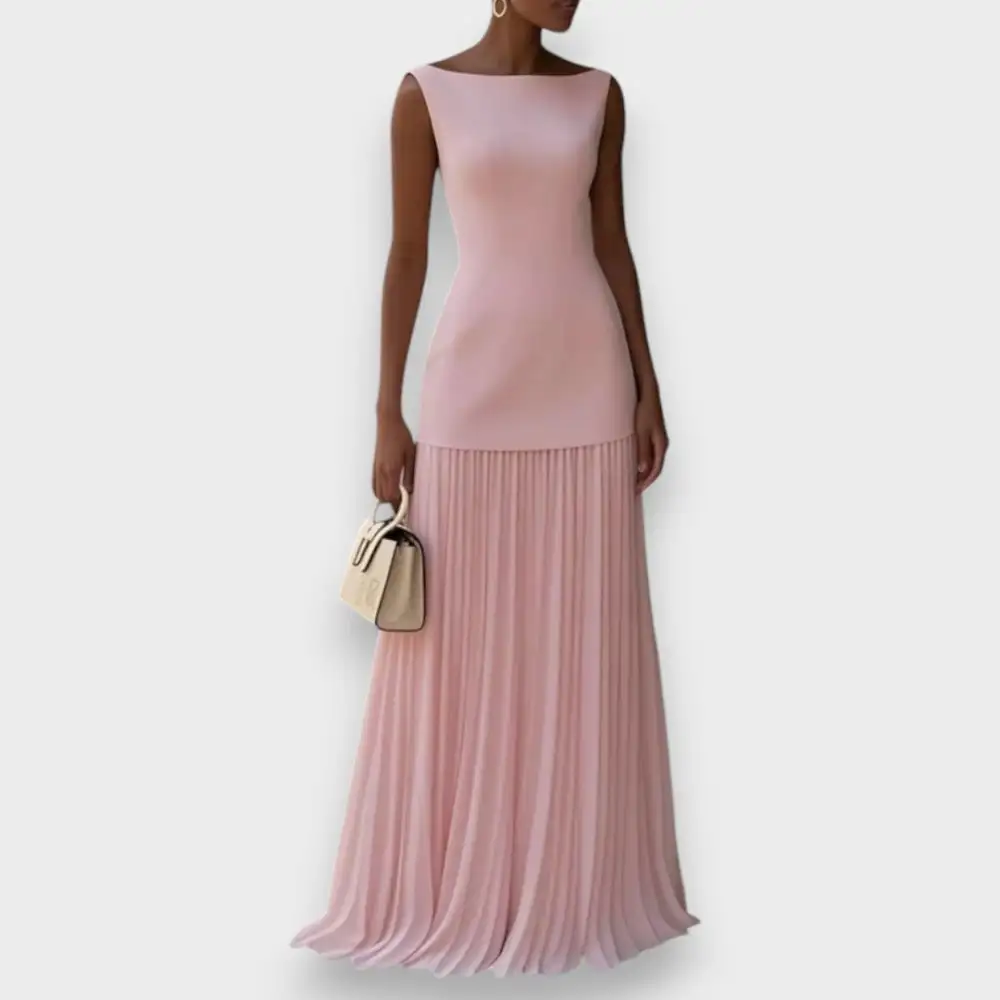Pleated Sleeveless Flowing Maxi Dress