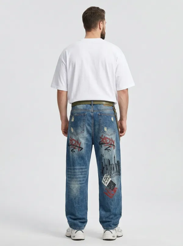 Unisex Skate-Inspired Streetwear Graffiti Jeans