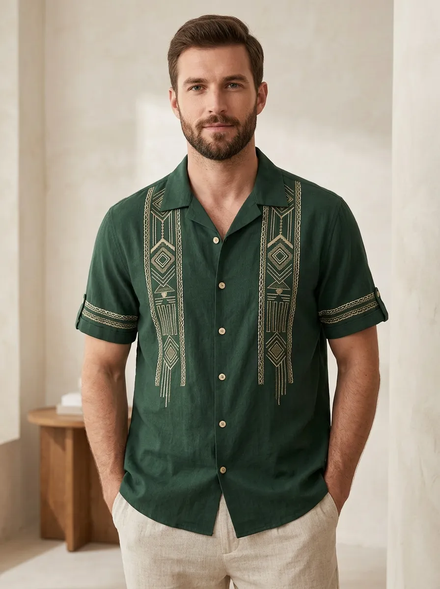 Men's Geometric Folk Embroidered Shirt